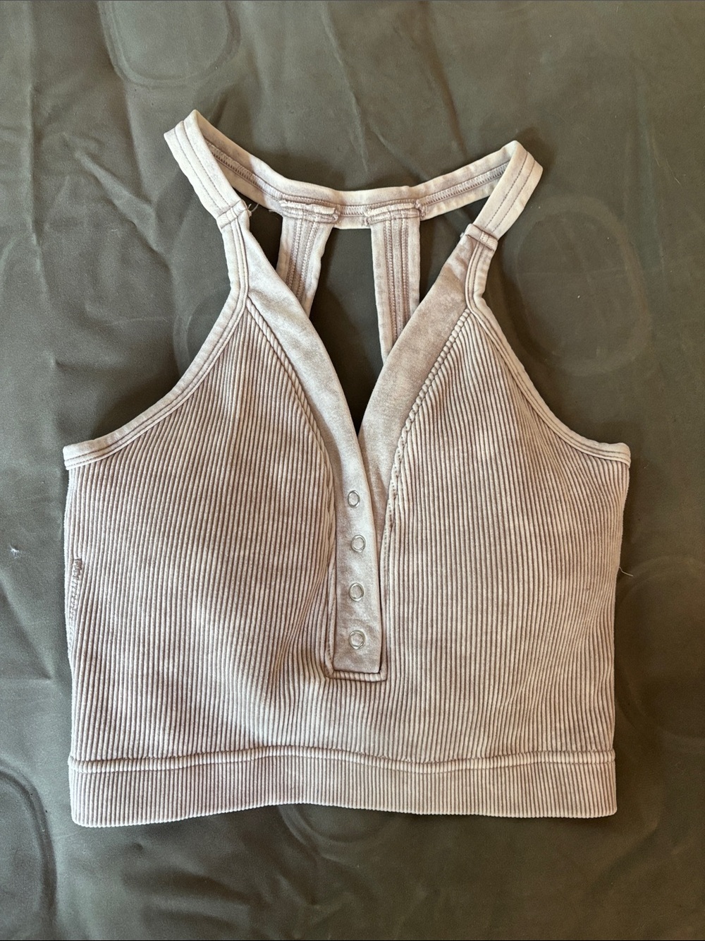 Ribbed Racerback Cropped Tank Top - Light Tan